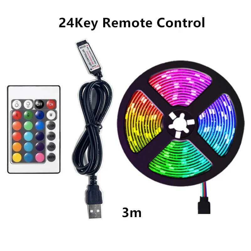 2835 RGB LED Strip Lights 5V USB Lights IR Remote Control Flexible Ribbon Tape For Computer PC TV Backlight Bar Birthday Decor