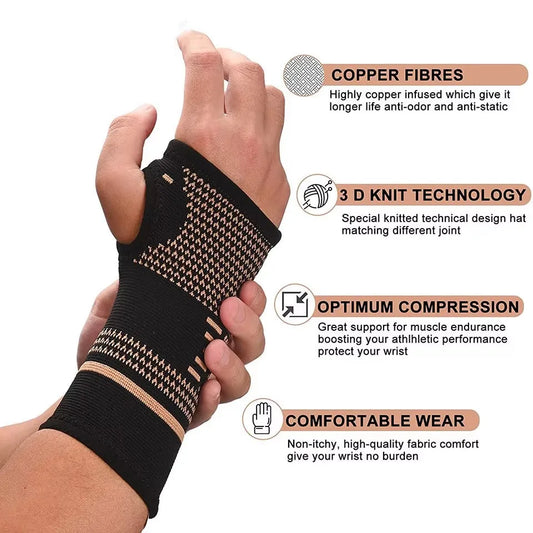 GOBYGO Copper Fiber Bracer Wrist Gym Support Wrist Brace Elastic Sport Bandage Wristband Hand Tennis Fitness Powerlifting Unisex