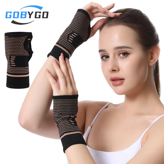 GOBYGO Copper Fiber Bracer Wrist Gym Support Wrist Brace Elastic Sport Bandage Wristband Hand Tennis Fitness Powerlifting Unisex